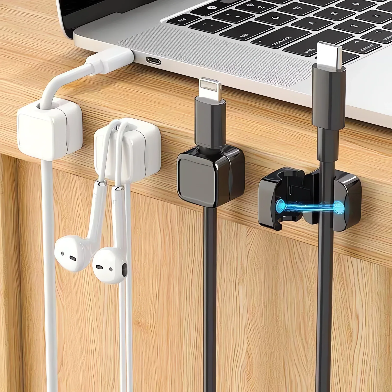 Magnetic Cable Clips Cable Smooth Adjustable Cord Holder Under Desk Cable Management Wire Keeper Cable Organizer Holder 1/3/6PC