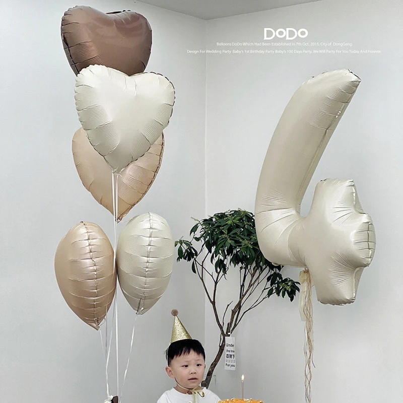 6pcs Brown Beige Cream Heart Balloons Kit With 40inch Cream Number Balloon Children’s Birthday Party Decoration Set Baby Shower