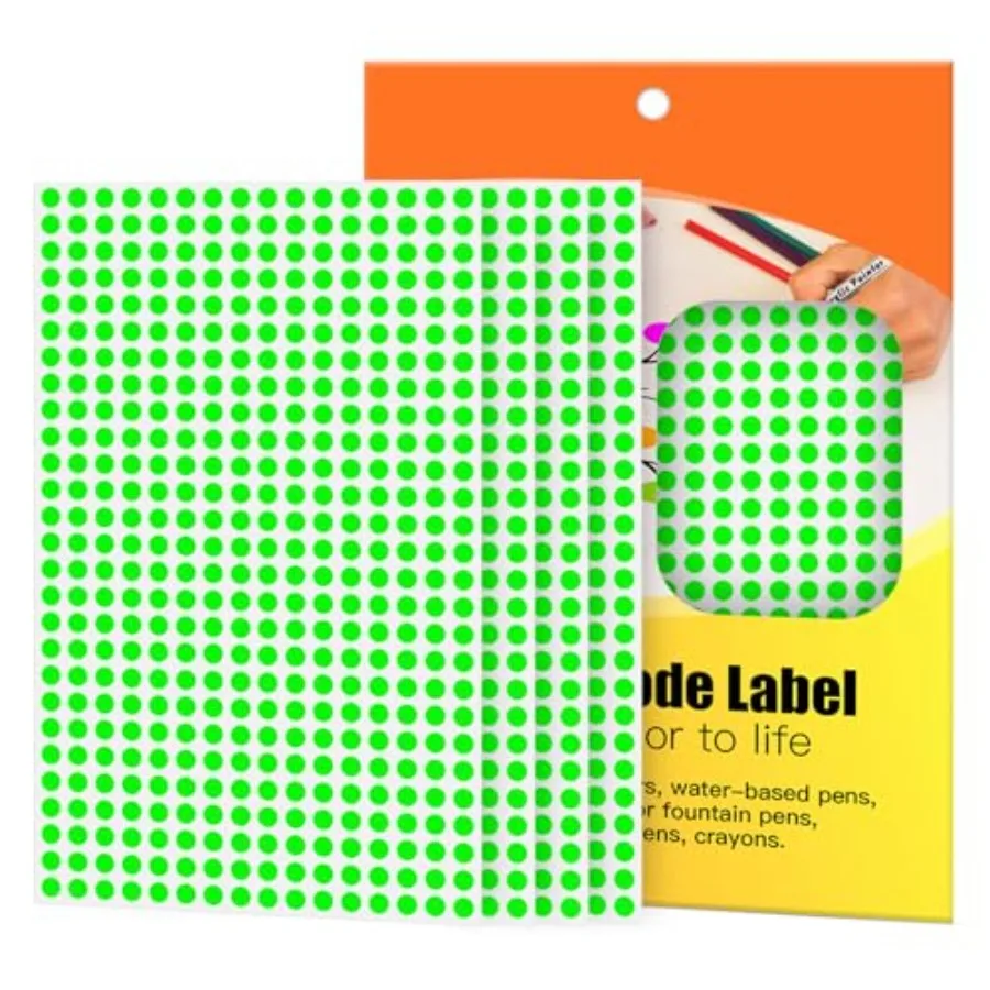

Флуоресцентные зеленые цветные маркировочные наклейки 0,25 дюйма, 4200 шт., маленькие круглые этикетки, плоские самоклеящиеся точечные стикеры для офиса