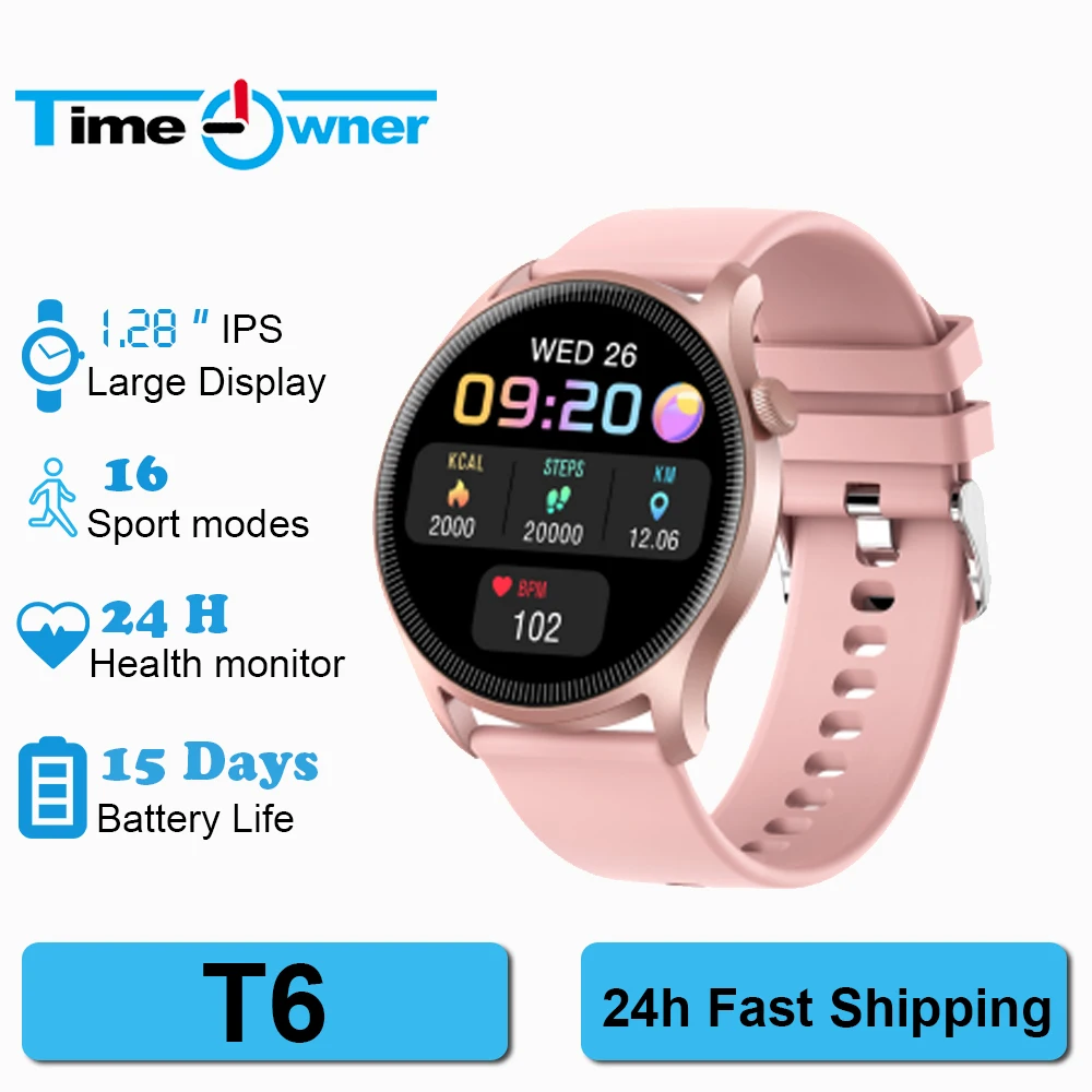 Time Owner T6 Women's Smart Watch IPS HD Display, IP68 Waterproof, Slim&Lightweight, 24/7 Health Tracker, Gold, Black, Pink