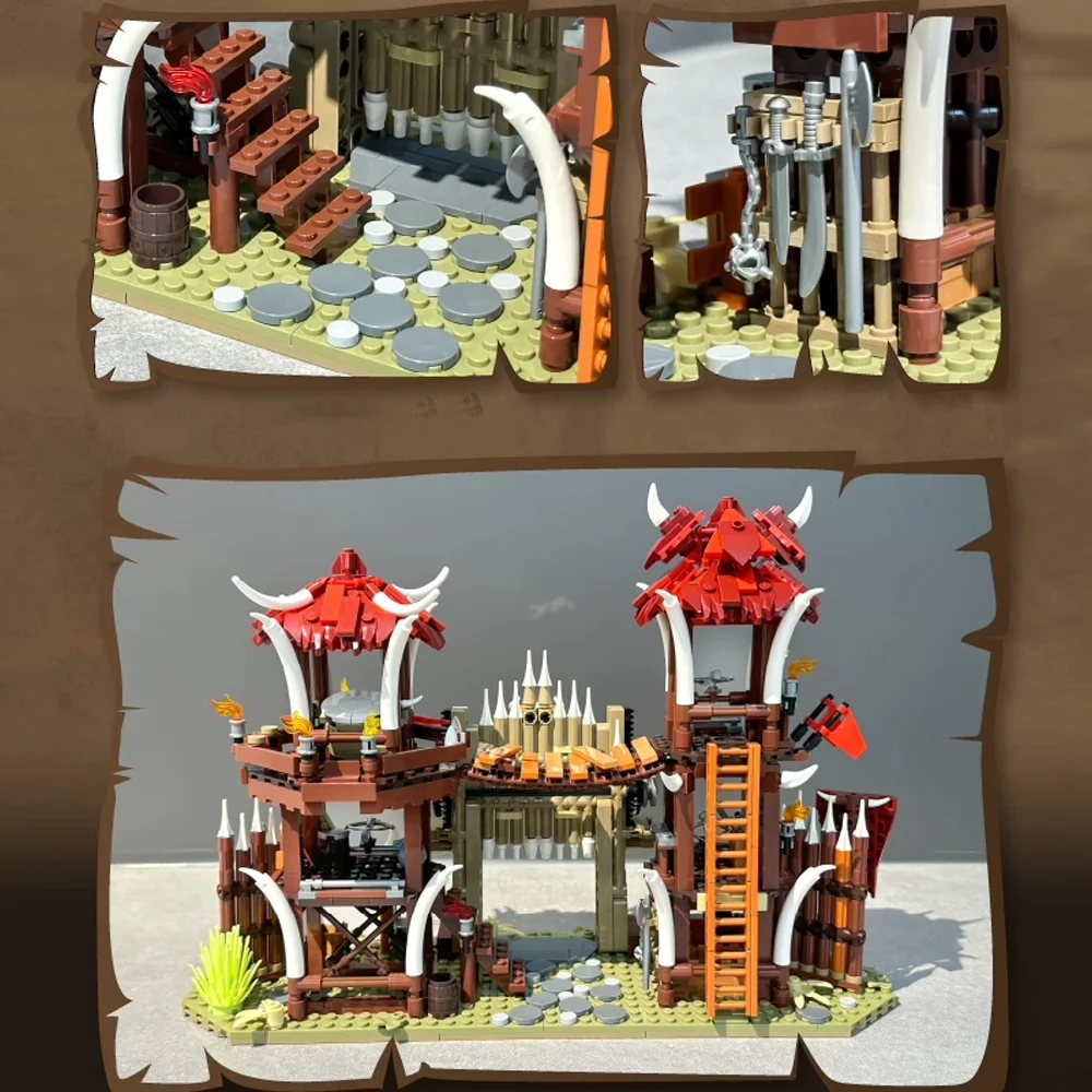 Game Bonefire Gate Architecture Building Sets,Primitive Tribe House Modular Assembly Brick Model Kit,Toys Adult Kid Gift 1279PCS