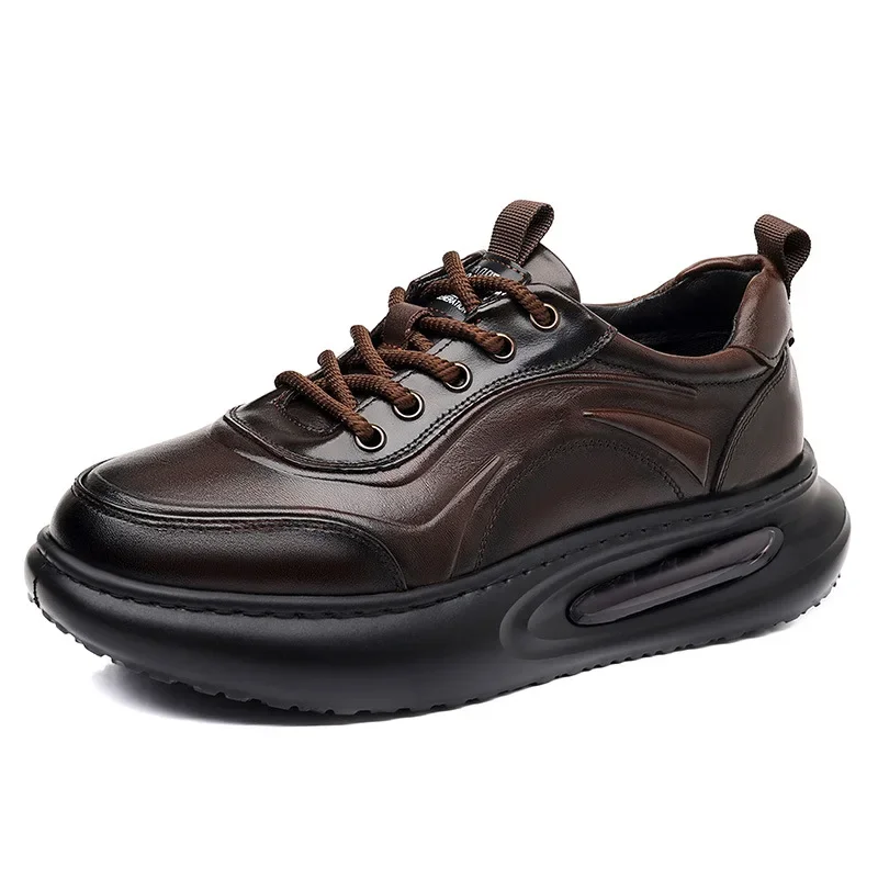 Fashion Luxury Genuine Leather Sneakers for Men Spring Autumn Soft-soled Men\'s Platform Shoes Designer Increase Sport Shoes Male