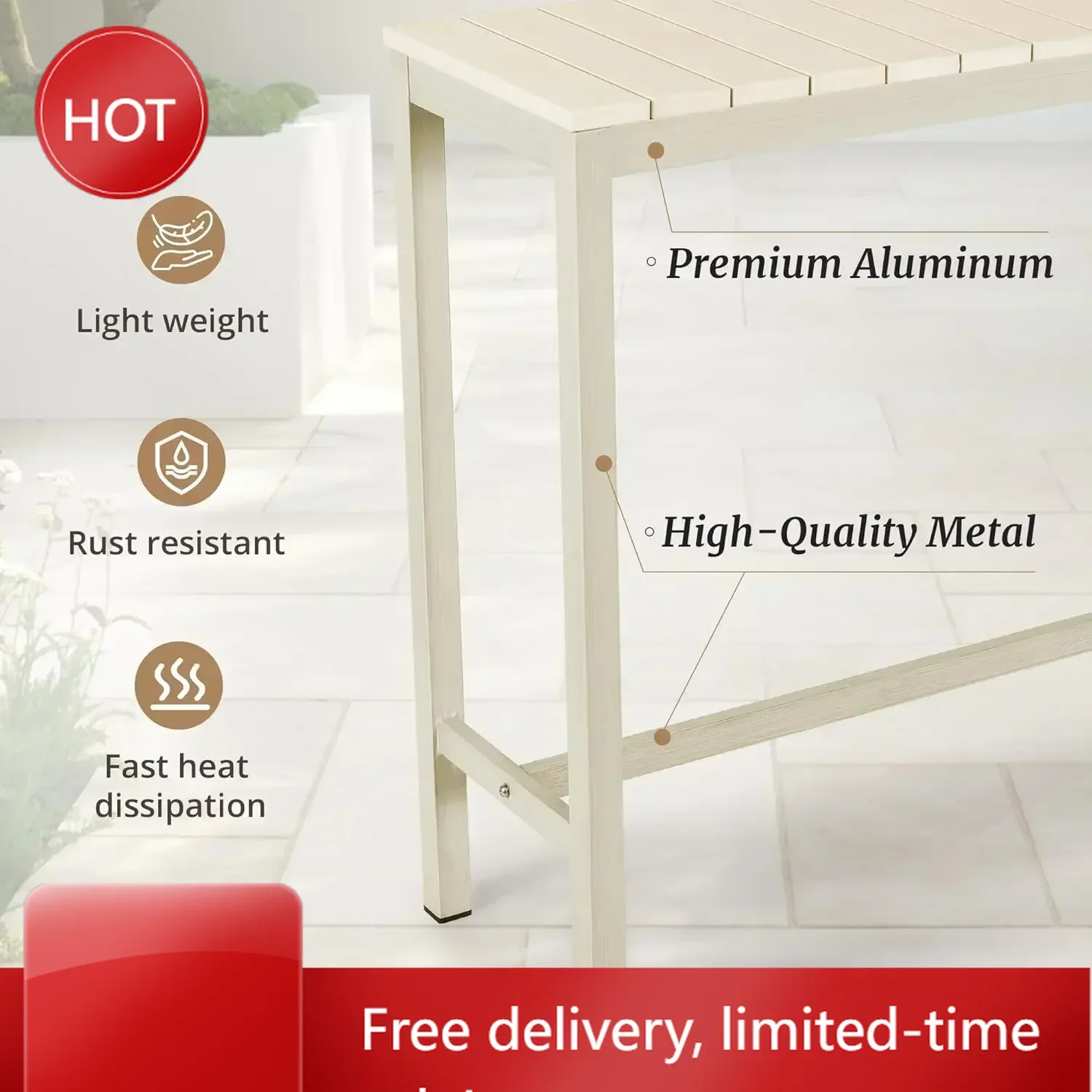 

Хит продаж: Комплект уличной мебели для бара (стол и стулья), 3-предметный набор для патио/паба с высоким столом 45 дюймов с реечной столешницей и 2 барными стульями без подлокотников.