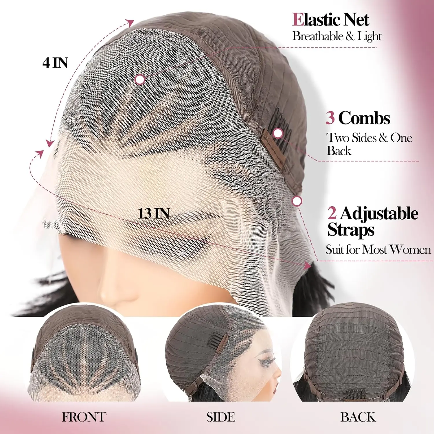 Wig Rambut Bob Manusia Renda Depan Transparan HD 13X4 Wig Tanpa Lem 18 Inci Hitam Alami Wig Keriting Rambut Manusia Wig Kepang