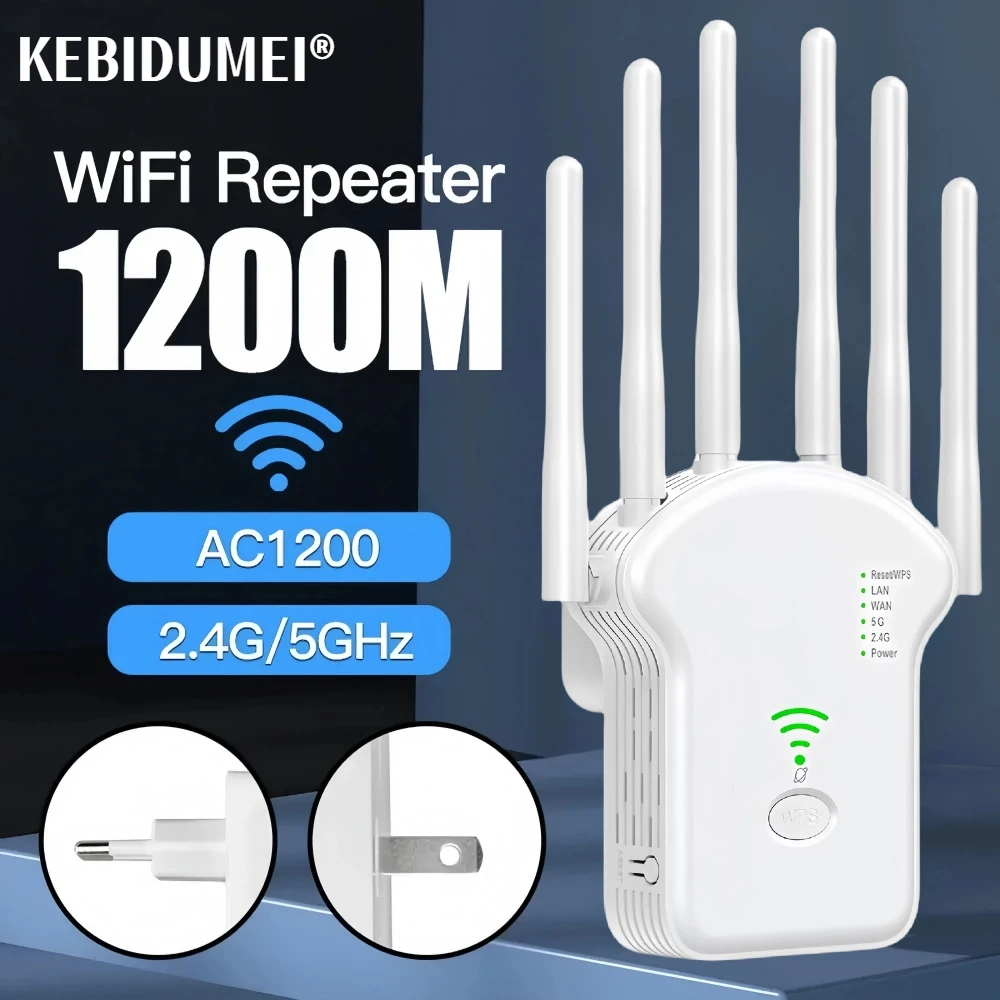 WiFi Extender 1200Mbps WiFi Signal Booster Dual Band 2.4G/5G Outdoor Signal Amplifier with Ethernet Port 360° Full Coverage