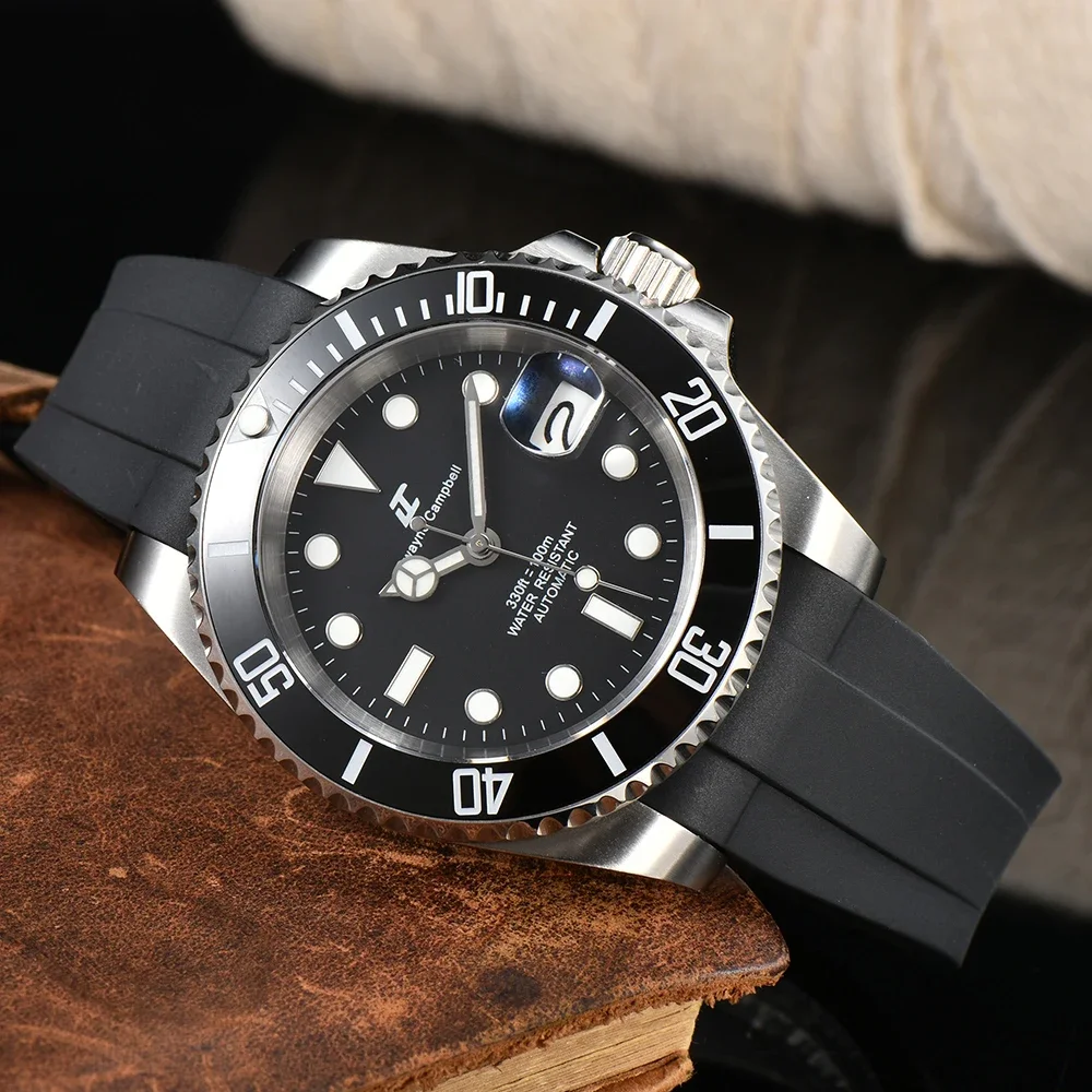 40mm Men's Automatic Watch Rubber Strap Sterile Dial Sub Sapphire Crystal Japan NH35 Movement Mechanical Watch
