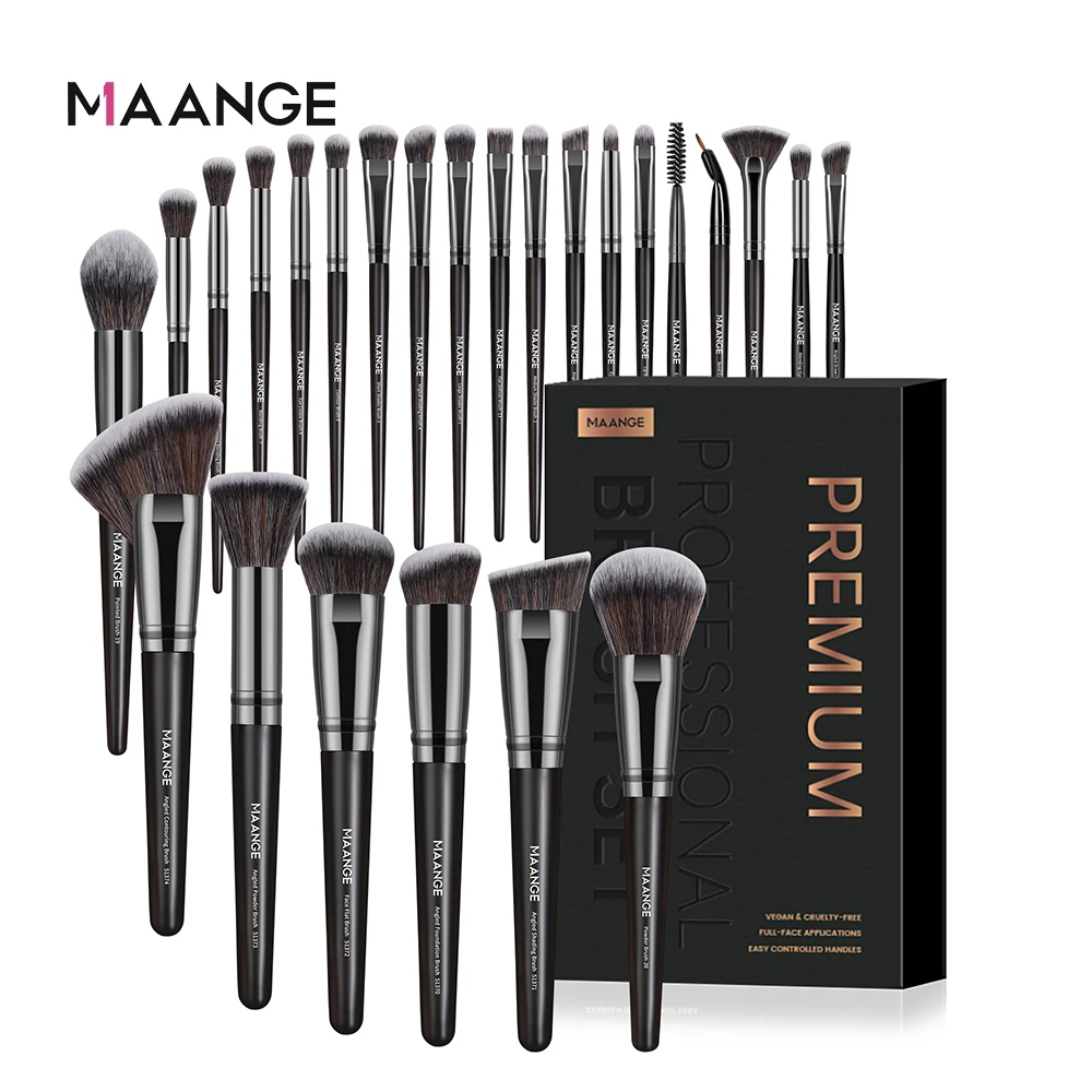 MAANGE 25pcs Makeup Brushes Set With Storage Box Blush Brush Foundation Brush Eyeshadow Brush Concealer Brush Full Set Gift