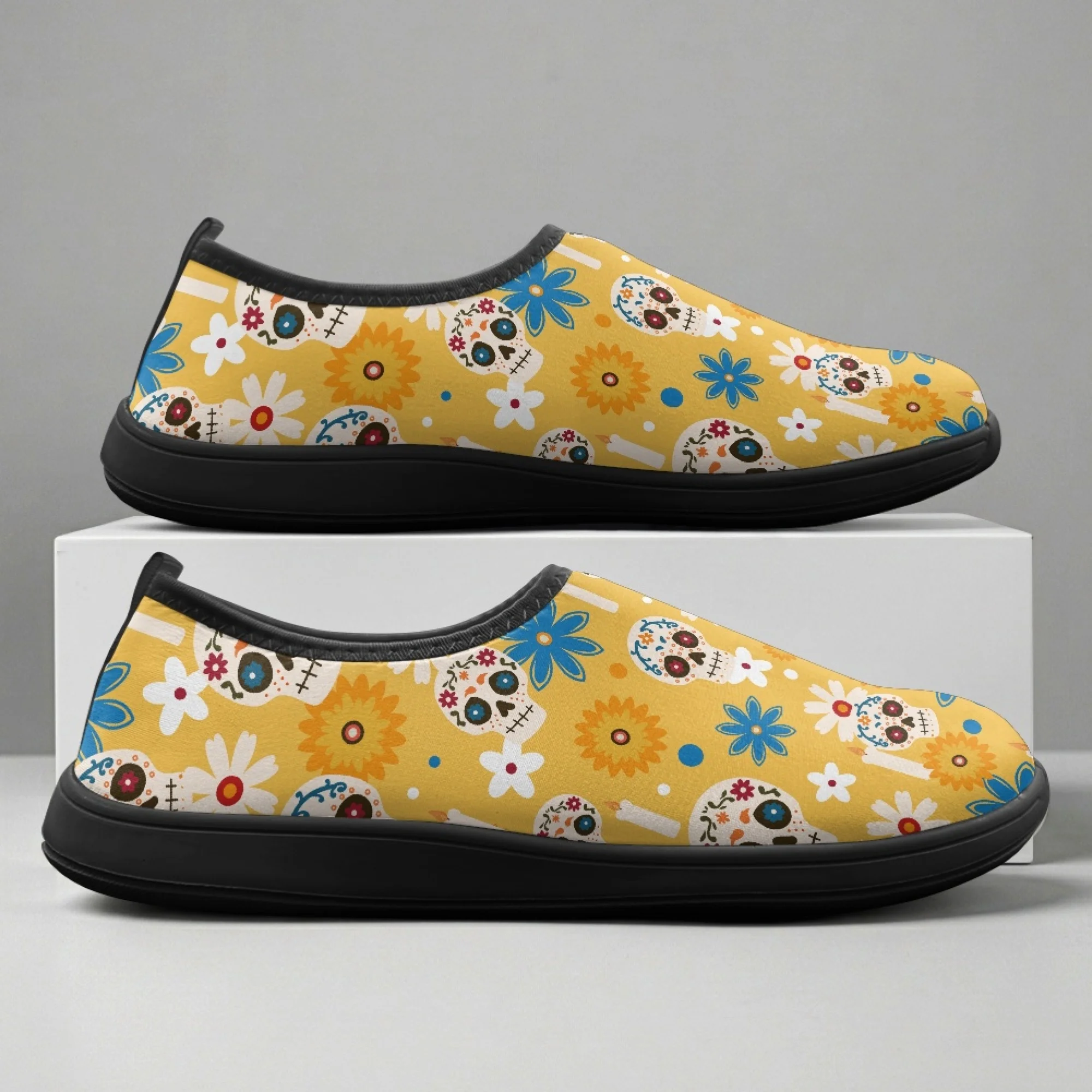 

XIXIRIMIDO Slip-on Wide-toed Shoes Skull Flower Men's Breathable Mesh Shoes Womens Fashion Summer Sneakers Walking Shoes 36-46