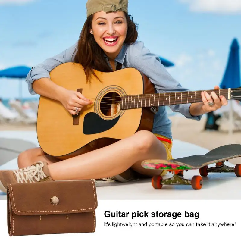 Guitar Picks Holder Case Acoustic Guitar Pick Box PU Leather Guitar Pick Bag Storage Case Performance Accessory Portable Jewelry