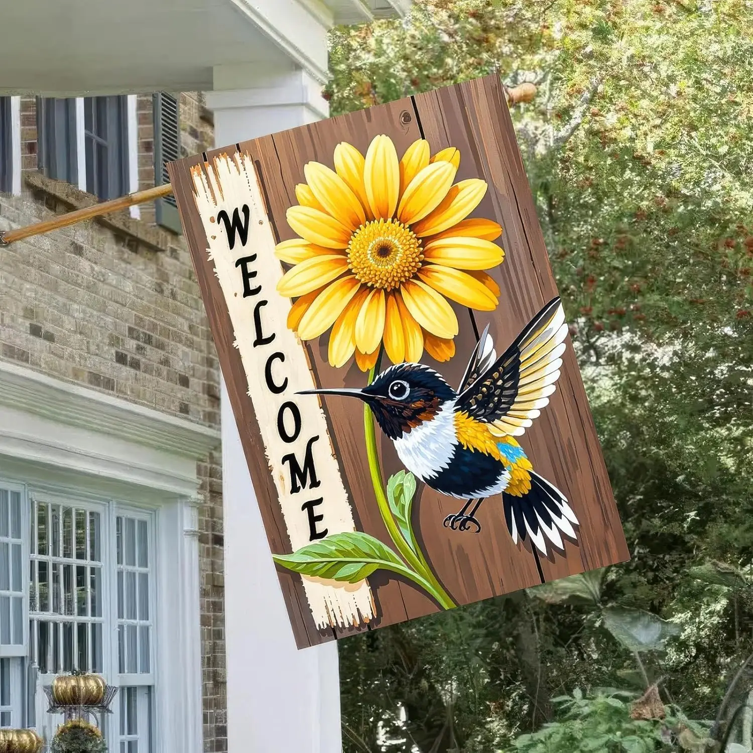 Welcome Spring Garden Flag 12x18 Double Sided Sunflower Daisy Hummingbird Seasonal Yard Flag for Outside Outdoor Decor Farmh SSL