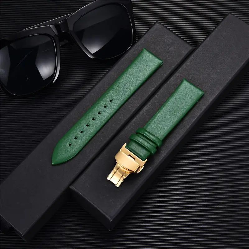 Ultra-thin Genuine Leather Strap 16mm 18mm 20mm 22mm with Automatic Butterfly Clasp for Samsung Galaxy Watch 4 Watchbands