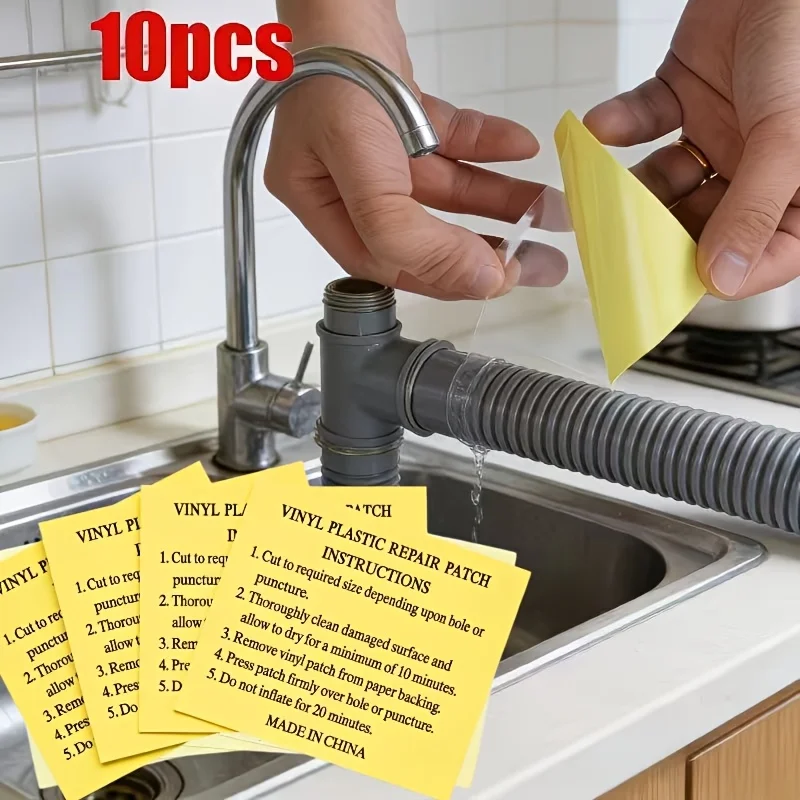 10Pcs Waterproof Vinyl Repair Patches, Self-adhesive Leakproof Stickers for Pipe, Pool, Tent & Inflatable Repair