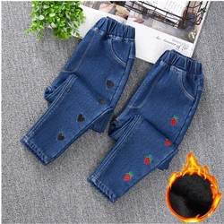 3-14 Years Teenage Pants For Girls Roupa Infantil Menina Winter Fleece Children Jeans Kids Denim Trousers Girls Clothing