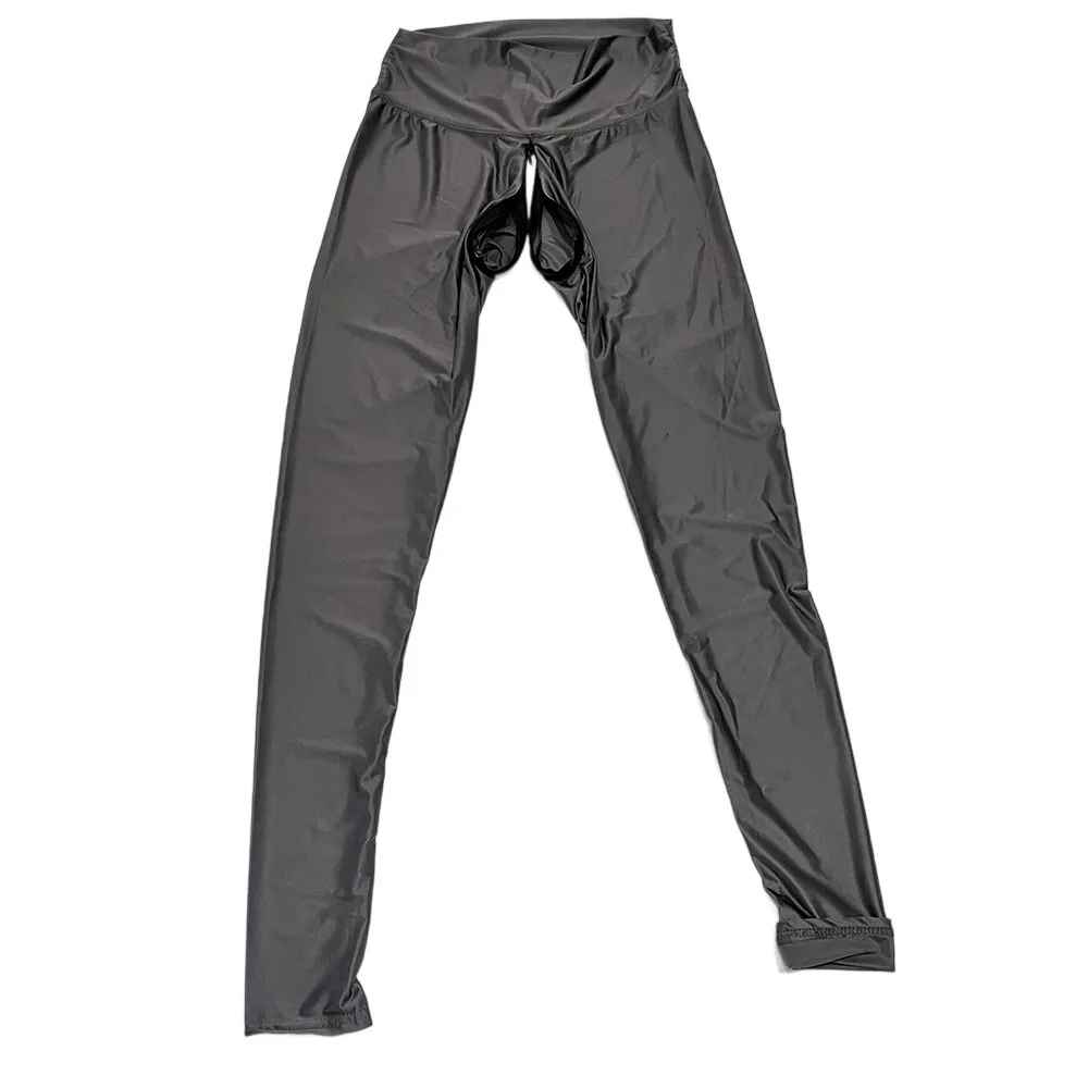 

Invisible Zipper Open Crotch Summer Glossy Ultra-thin See Through Yoga Pants High Waist Sexy Leggings Tight Satin Trousers Women