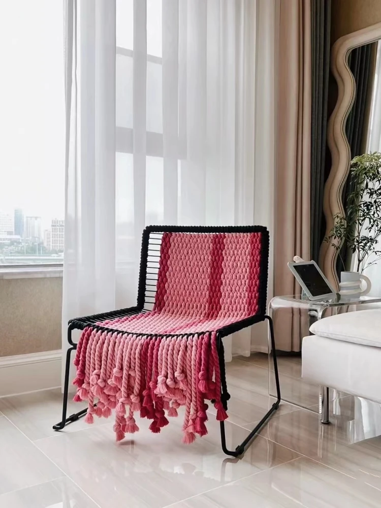 Nordic ins woven sofa chair single home wrought iron lazy leisure back stool Internet celebrity photo clothing store chair