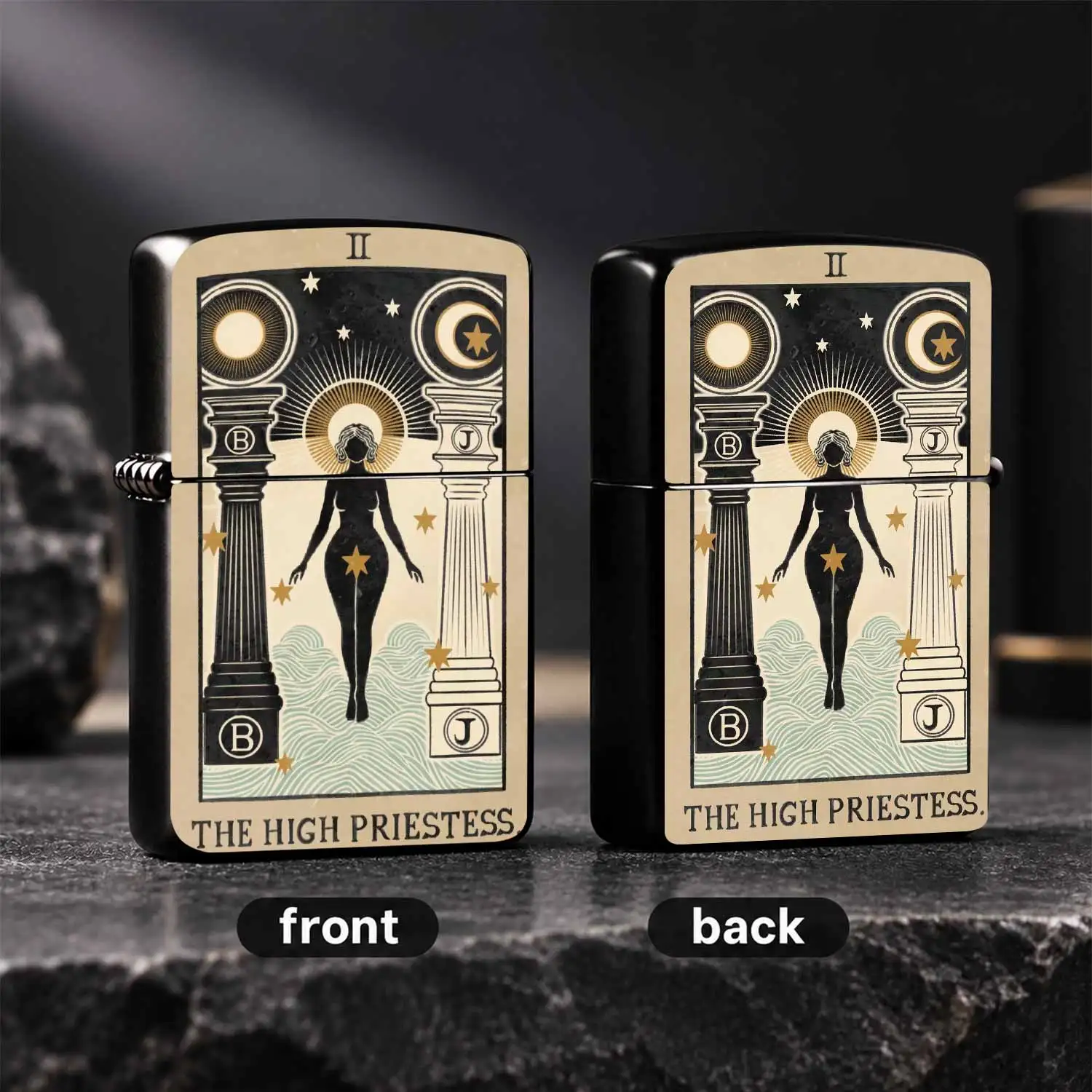 Vintage Mystical The High Priestess Tarot Card Print Retro Aesthetic PORTABLE Pocket Durable Daily Use Igniter Unique Collectible Gift For Tarot Enthusiasts Ideal For Daily Lighting Incense Lighting Personalized Stylish Accessory For Everyd