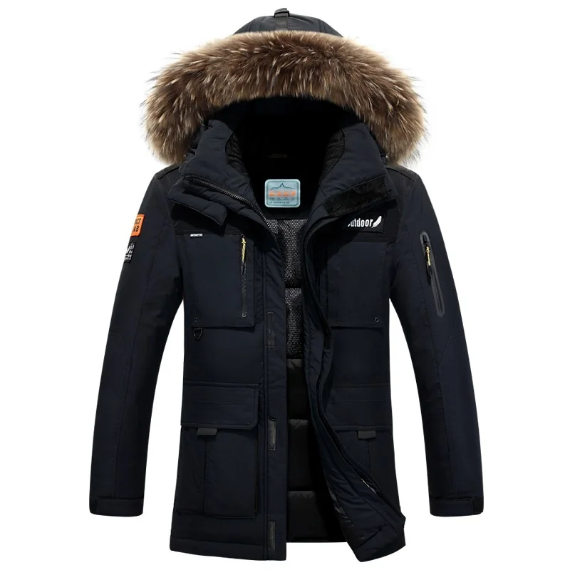 Winter jacke Herren Wind jacke Anorak Qualität weiße Ente Daunen Pelz Kapuze abnehmbare lange Parka Herren mantel warmen dicken Mantel