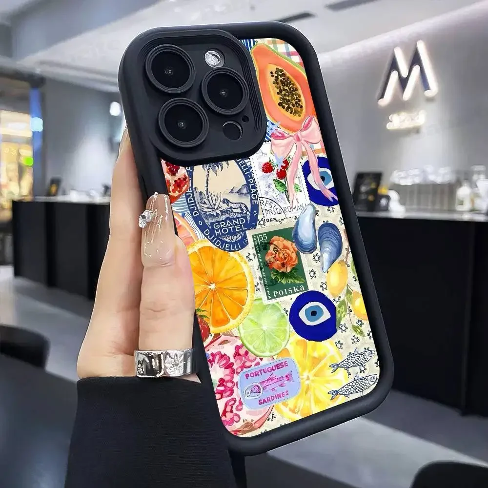 شاطئ البحر مشهد موجة الشاطئ قضية الهاتف آيفون 17 16 15 14 13 12 11 برو ماكس زائد الأسود التغطية الكاملة لينة فوندا غطاء سيليكون