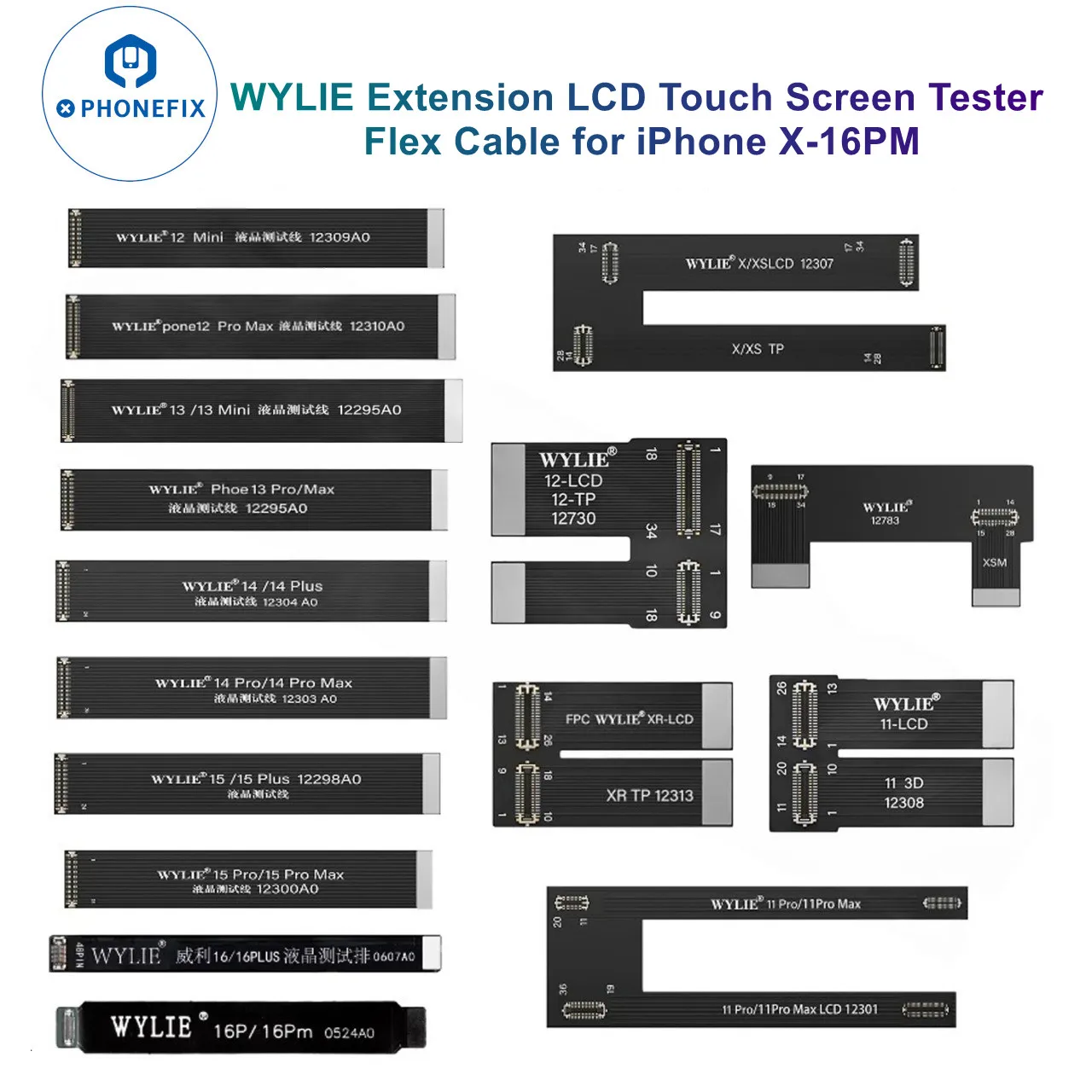 

Тестовый кабель Wylie Liquid Crystal для тестирования IPhone X-16 Pro Max, ремонт сенсорного дисплея, удлинитель ЖК-экрана, тестер IMage Flex