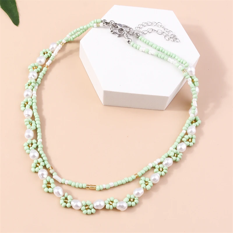 2 Teile/satz Mode Bunte Perlen Halsketten für Frauen Handgemachte Blume Perlen Choker Halsketten Mädchen Party Festival Schmuck Gifs – Detail 9