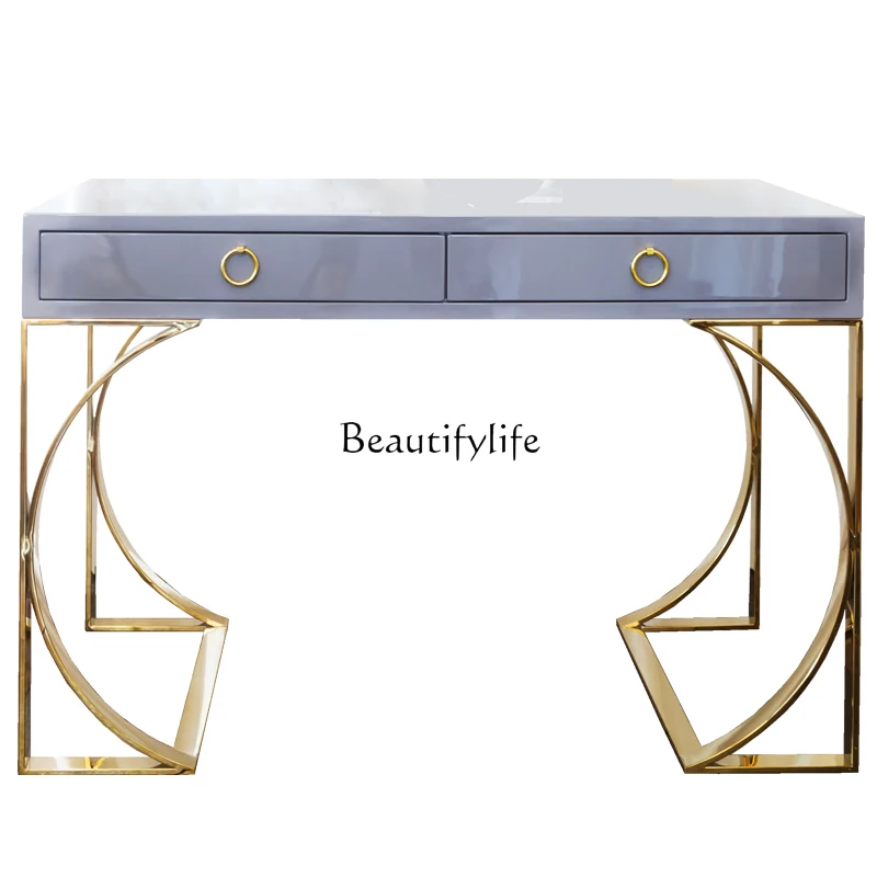 03.Pastoral style desk, metal base, exquisite round window shape, highlight piano paint surface