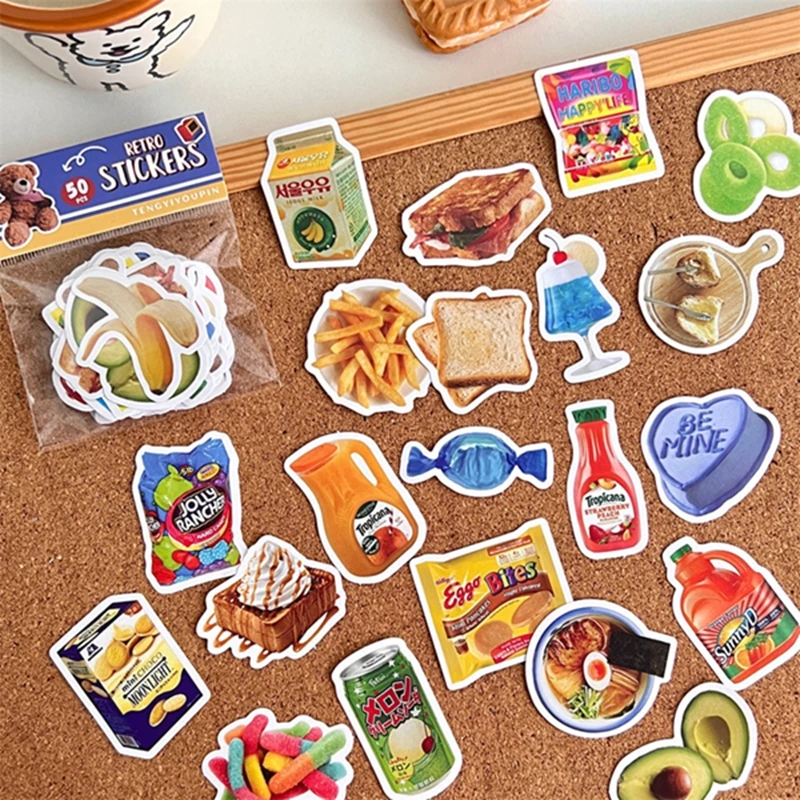 

50Pcs Cute Stationery Stickers Scrapbooking Diary Kawaii Foods Plant Stickers Diy Vintage Decorative Stickers School Supplies