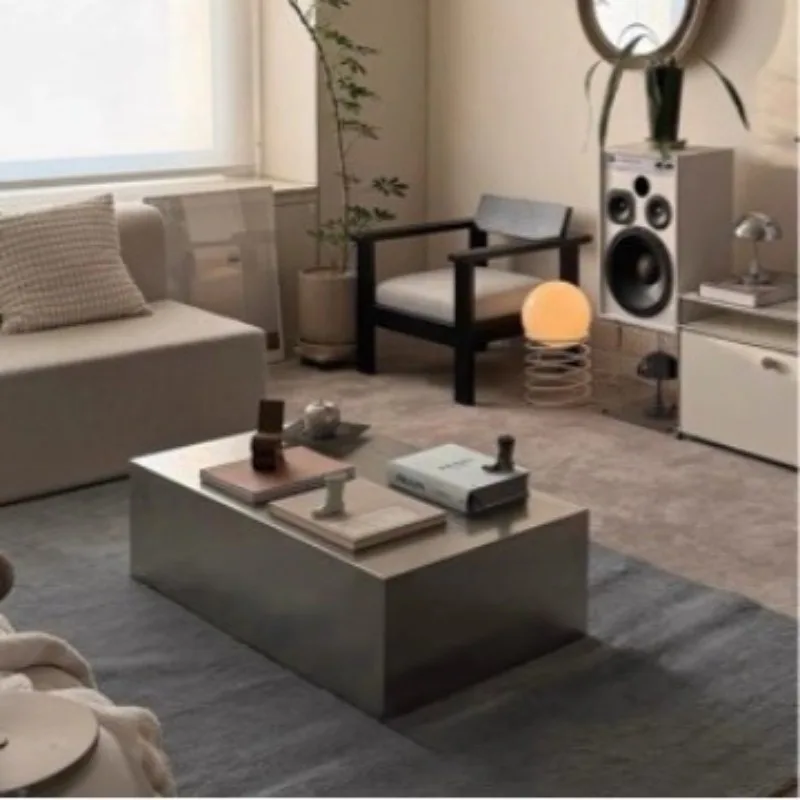 Stainless steel metal coffee table living room home modern simple matte edge few small apartment