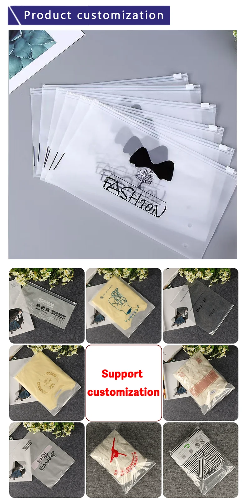 50 Stück Plastiktüten, mattierte Ziplock-Beutel, Verpackungsbeutel für Handtücher, Unterwäsche und andere Produkte, für kleine Unternehmen, mit individuellem Logodruck und Markenzeichen. – Detail 3