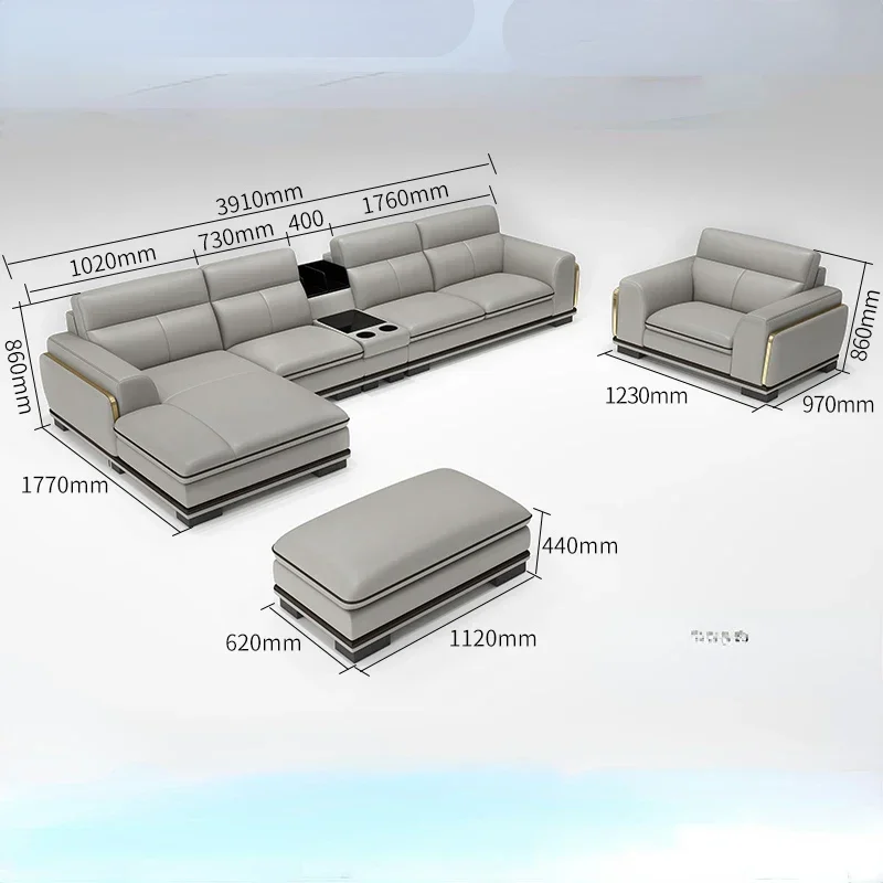 Italian leather sofa the first layer of leather is simple modern living room large family light luxury leather sofa combination