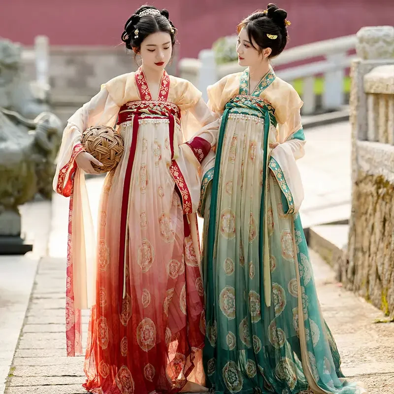 

Винтажное женское платье Hanfu, старинное женское платье, летнее зеленое, красное платье Hanfu для женщин