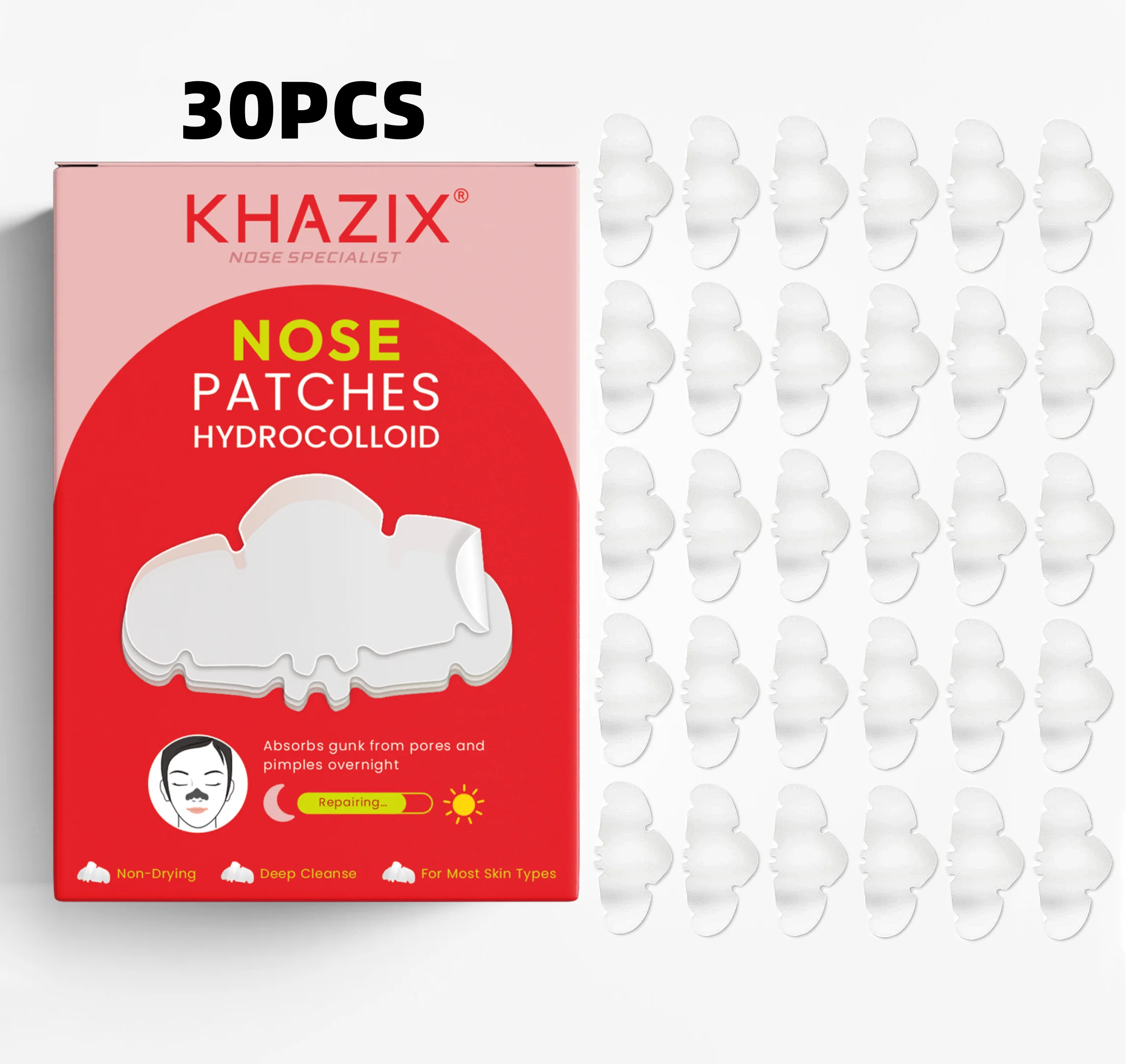 Use 30 pieces of hydrocolloid nose strips to remove black and white heads and clean your nose