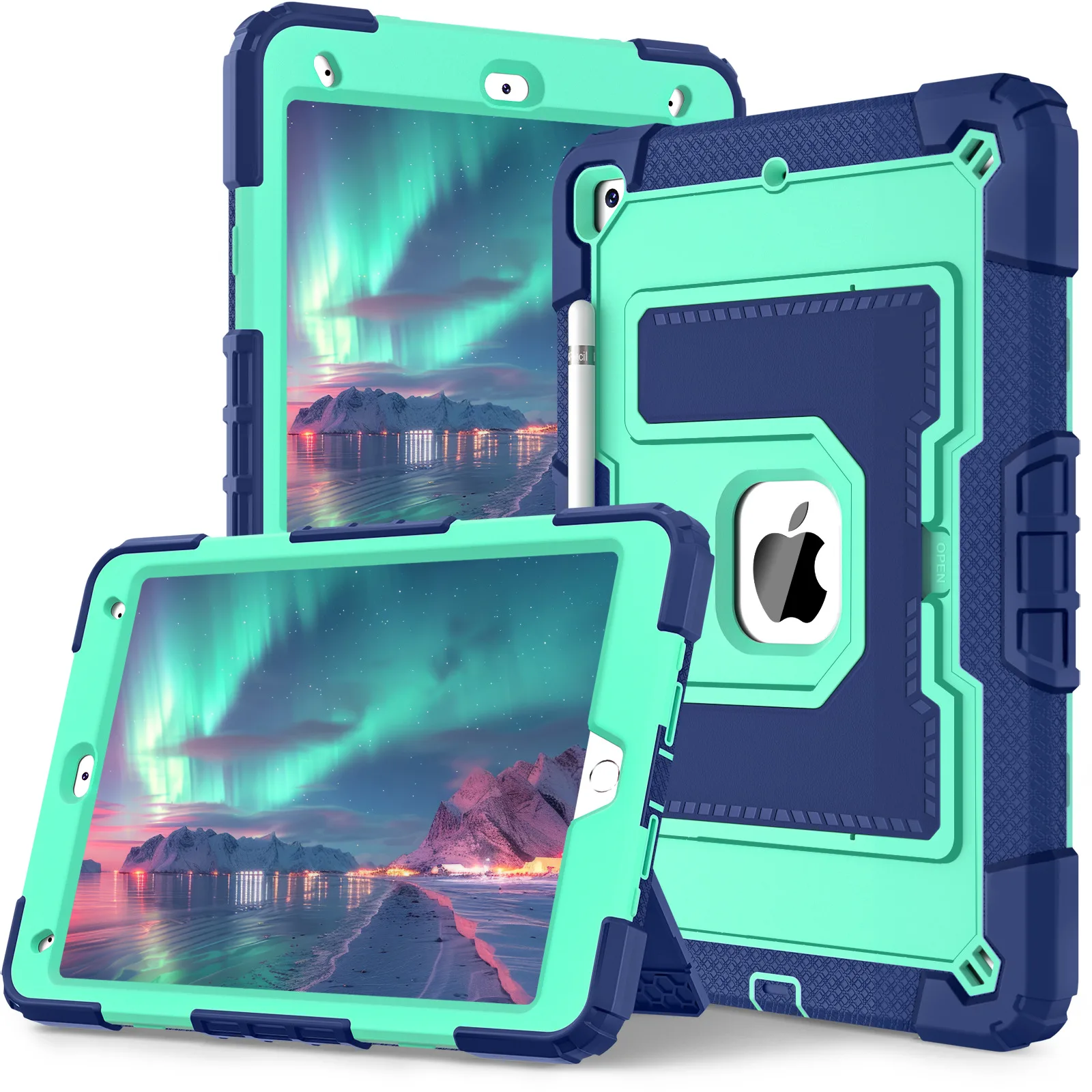 

Tablet Case with Kickstand for iPad 10.2 (2021) / (2020) / (2019) Anti Drop PC + Silicone Cover - Navy Blue+Mint Green