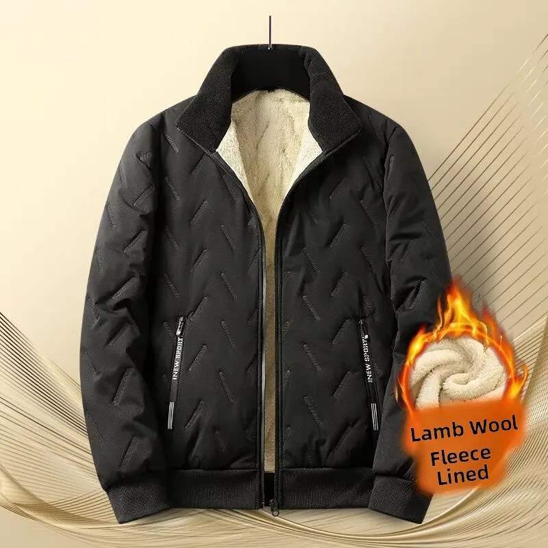 

Mens Thiened Lamb Velvet down Cotton Jaet Youth Faion Long Sve Stand Collar Warm Workwear Casual Outerwear Coat