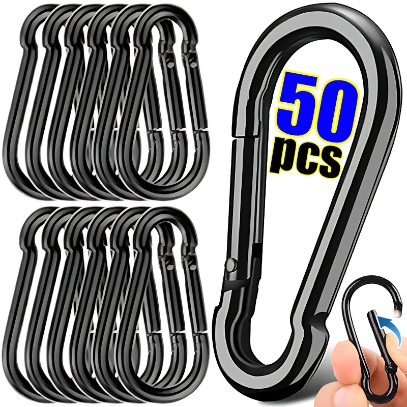 50/10Pcs Mini Carabiner Keychain Alluminum Alloy D Type Buckle Spring Snap Clip Hooks Keychain Carabiner for Keys Camping Tool