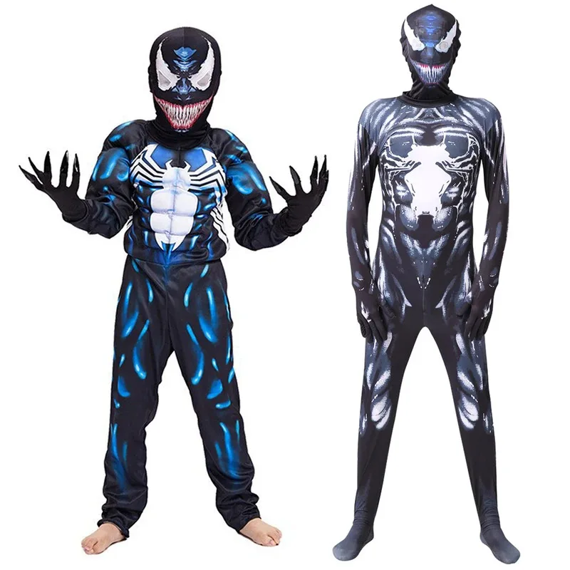 

MARVEL Venom Children Boys Cosplay Suits Muscular Strong Body Shape Costume Zentai Tights Eddie Brock Movie Character Role Play