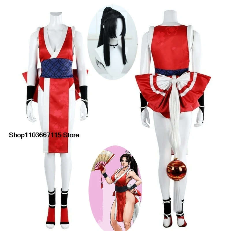 Game Street Fighter 6 Mai Shiranui Cosplay Costume Wig Cummerbund Tail Prop Accessory Set Halloween Sexy Dress Uniform XS-XXXL