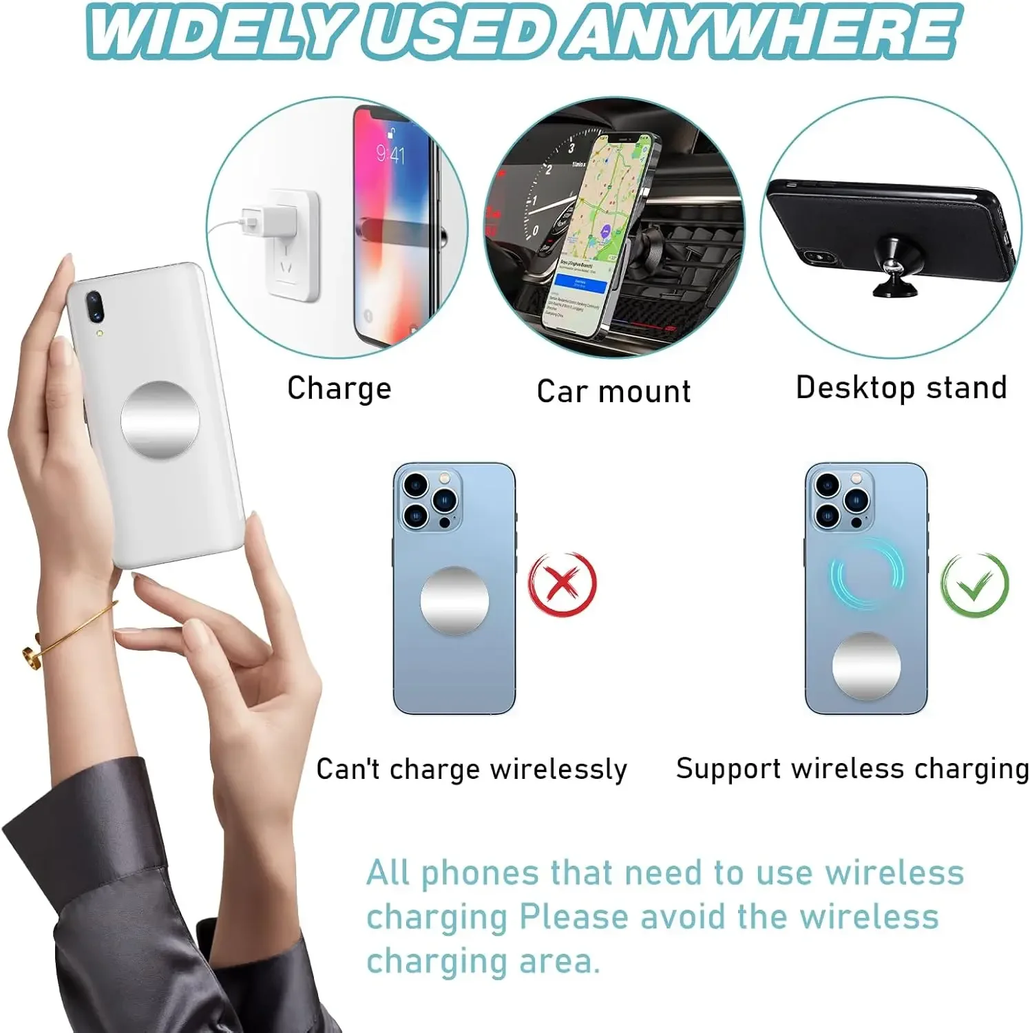 50/1 Stück Universelle Metallplatte für Magnetische Autotelefonhalterungen, Klebescheibe, Eisenblech, Magnetische Halterung für iPhone und Samsung – Detail 8