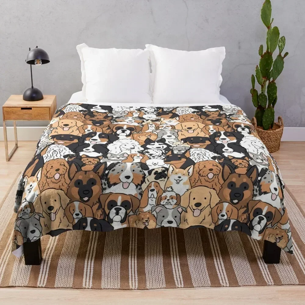 

So manny dogs! A cute cartoon dog breeds illustration pattern Throw Blanket Stain Resistant Cozy Warm Blanket