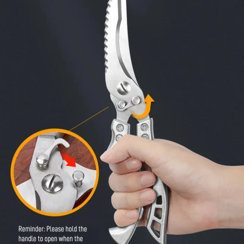 Stainless Steel Kitchen Scissors with Multifunctional Features for Breaking Bones and Cuts