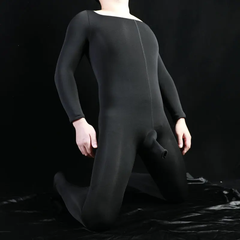 Winter Men Warm Fleece Bodysuit Penis Sheath Close Keep Warm Crotchless Tights Jumpsuit Winter Lingerie Pantyhose Cosplay