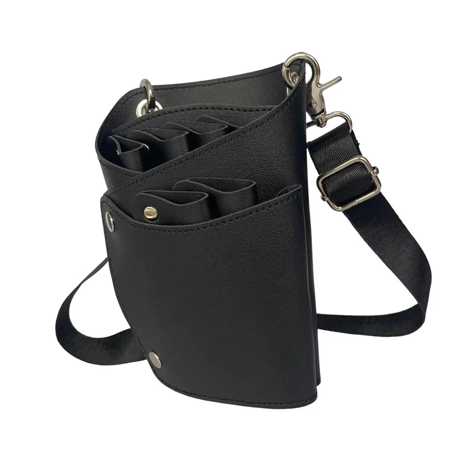 Portable Hairdresser Scissors Bag PU Leather Hair Stylist Tool Organizer with Adjustable Strap for Salon Work Black Large