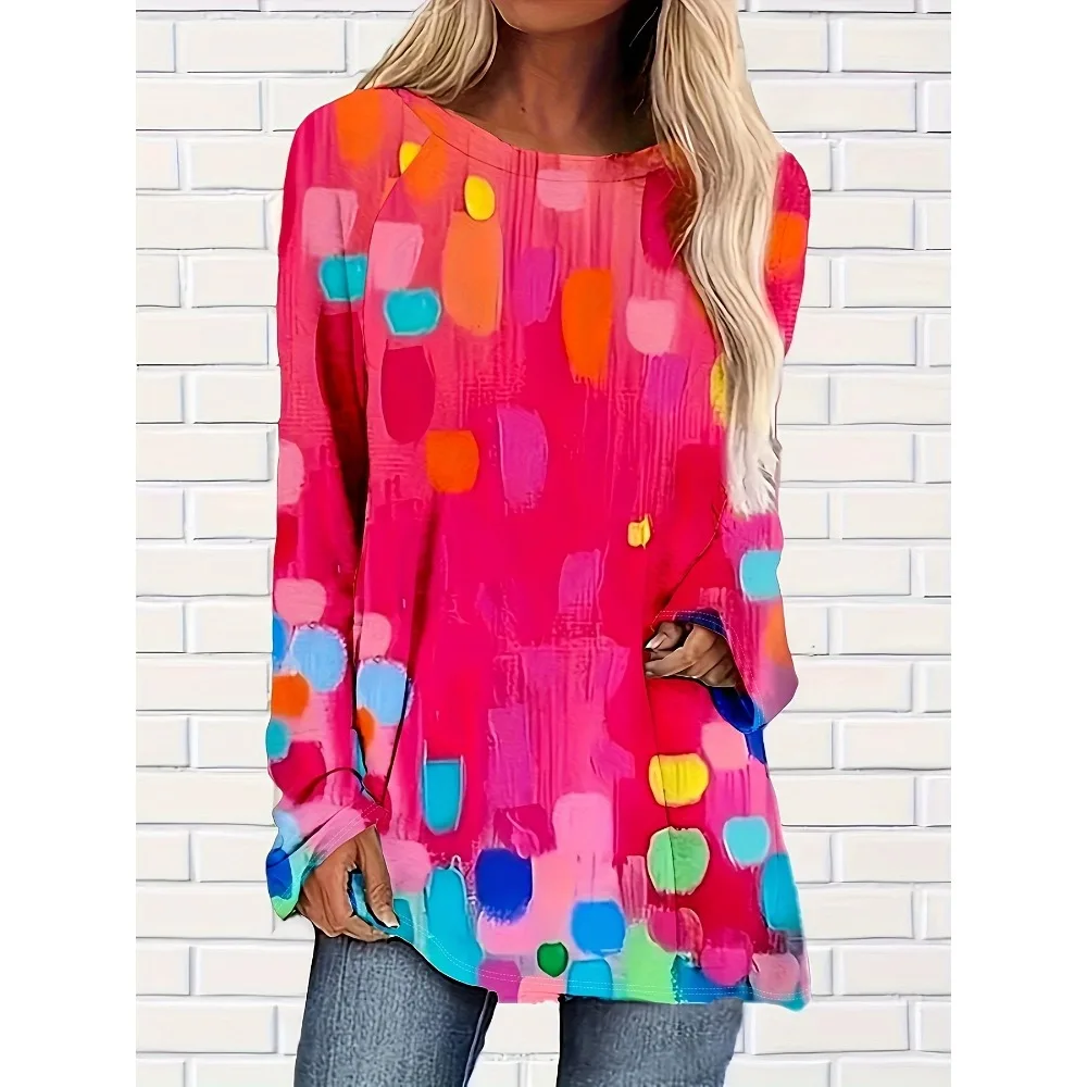 

Новая женская футболка больших размеров с длинными рукавами и графическим принтом одуванчика, длинная футболка с круглым вырезом, повседневная женская футболка с длинными рукавами с принтом