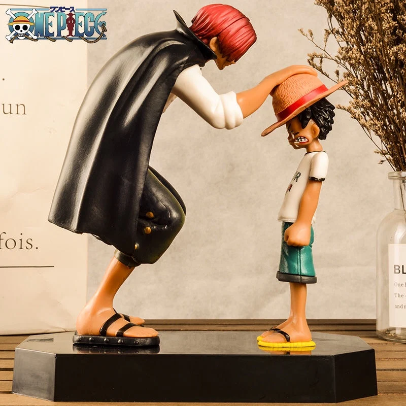 Anime One Piece Figure Shanks Luffy Action Figure Touch The Head Scene Statue Collectible Ornament Model Desk Decor Boy Kid Gift