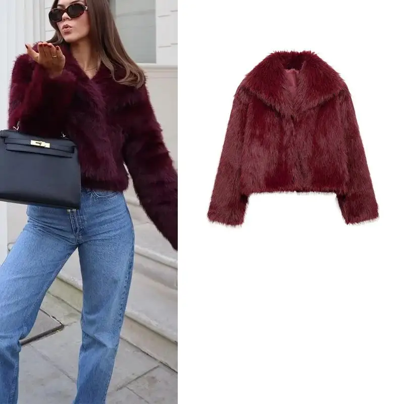 

Autumn Winter ort Jaet Women's Faion Fake Fur Long Sve Turn-down Collar New Arrival V-ne Regular Sve Length