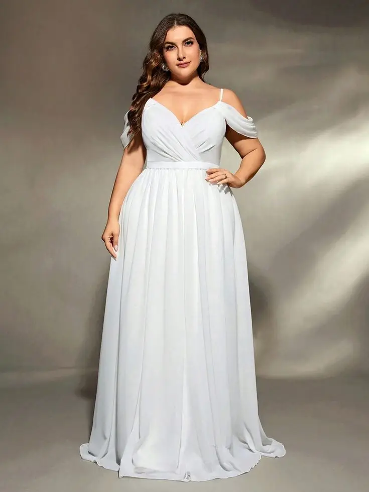 Abito da sposa taglie forti abiti da sposa da spiaggia in Chiffon incinta abiti da sposa lunghi da donna per feste formali abito con scollo a V e spalline sottili