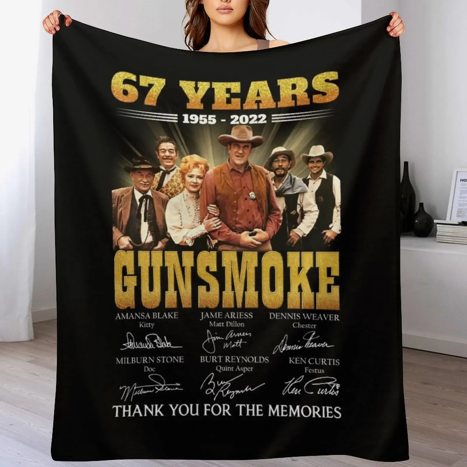 

67 Years Gunsmoke Cast Signatures Thank You For Memories Throw Blanket Compact Warm Blanket for Car Road Trip