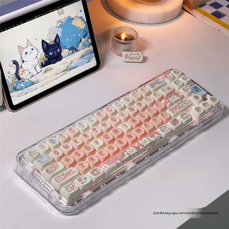 A95Q-Cat Cartoon Anime PBT Keycaps MOA Profile For MX Switch Mechanical Keyboards Pink Cartoon Custom Dye Sub Accessories