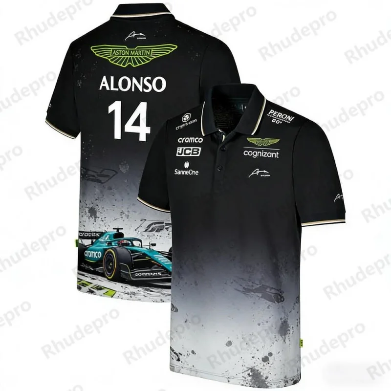 Camisa polo con botones estilo callejero del equipo Aston Martin Racing Fernando Alonso 14 Ropa de manga corta para hombres y mujeres