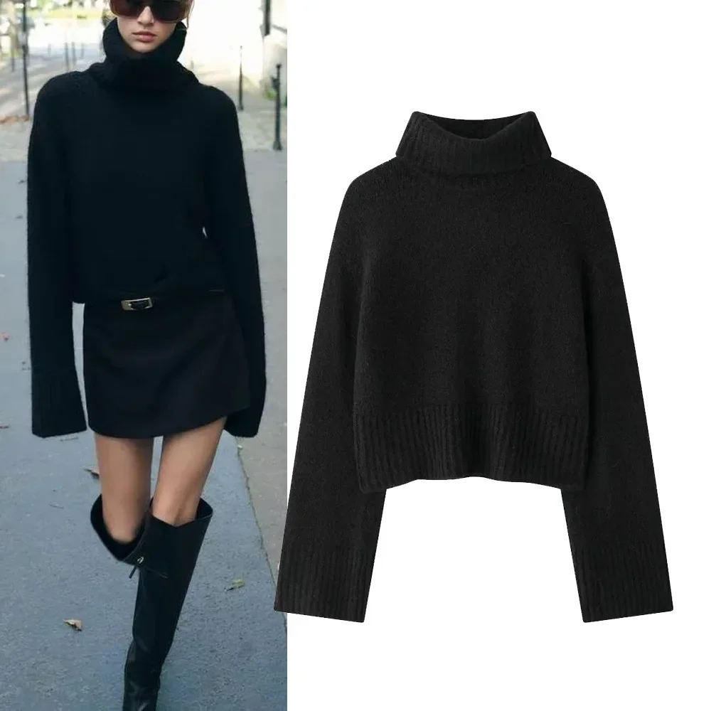 SAW New Fashionable Casual Polo/Turtle Neck Cropped Knitted Top Soft Quality Independent Station Sales Quickly Selling