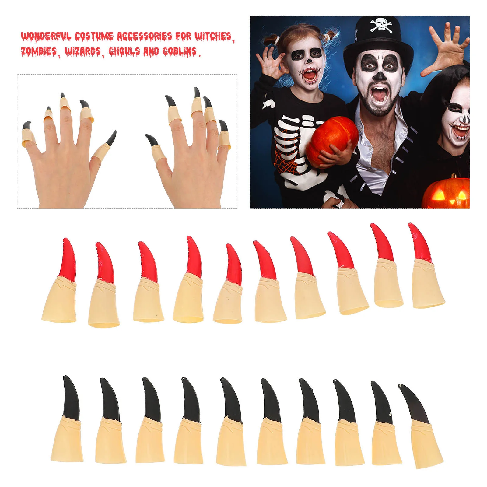 

20Pcs Halloween Finger Nails Glow Dark Props Witch Party Accessories Realistic Design Halloween Finger Nails Fake Props